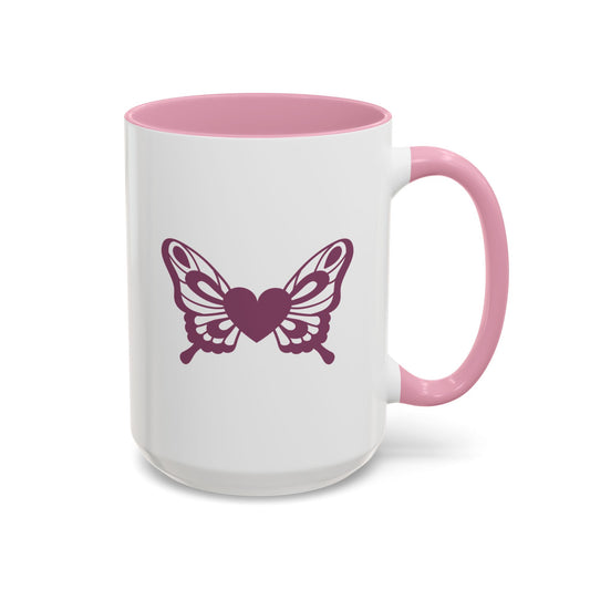 Ceramic Mug | Butterfly Heart | Pink Accent (11oz, 15oz)
