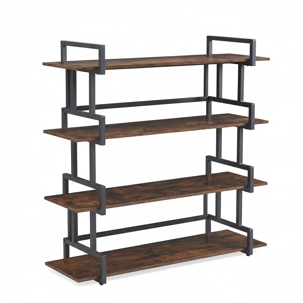 4-Tier Bookshelf, Open Shelves, Metal and Wood