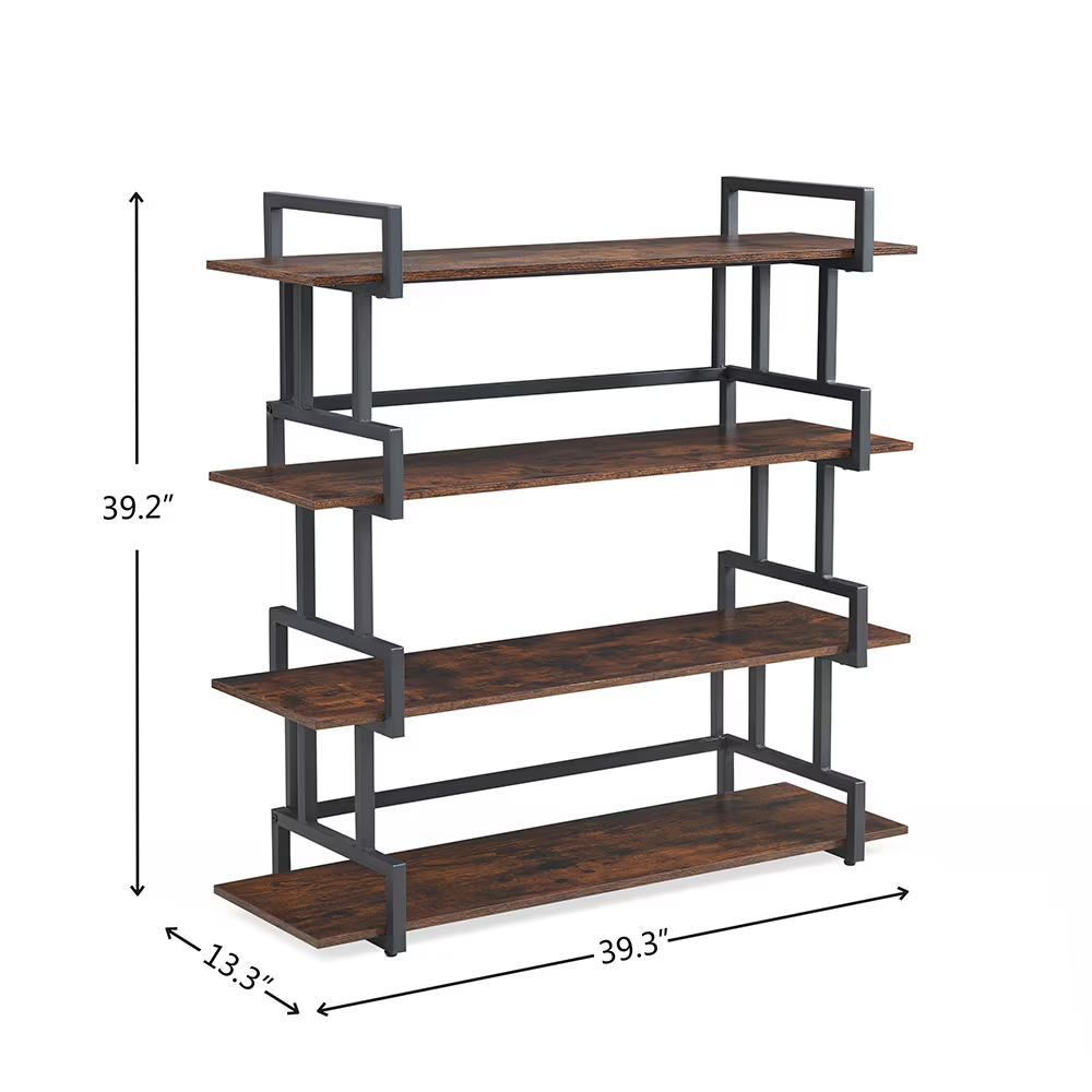 4-Tier Bookshelf, Open Shelves, Metal and Wood