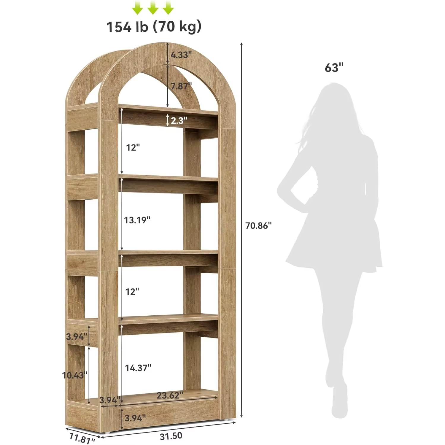 5-Tier Arch-Shaped Bookcase