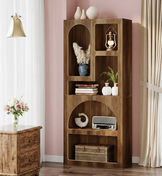 Tall Geometric Bookcase with 5 Irregular Shelves