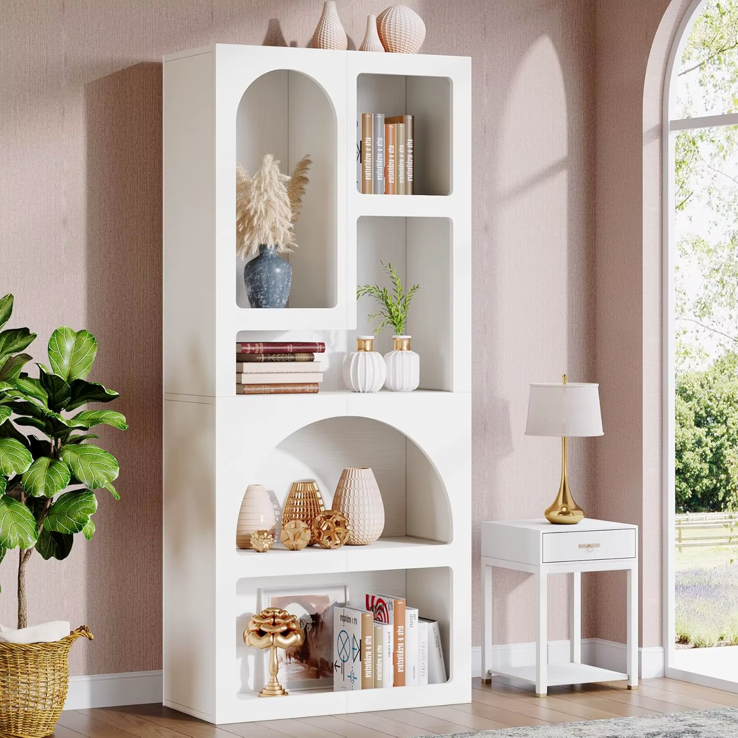 Tall Geometric Bookcase with 5 Irregular Shelves