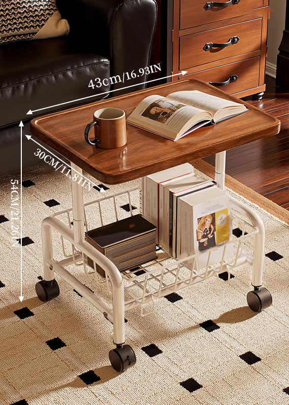 Coffee Table with Storage Basket and Wheels