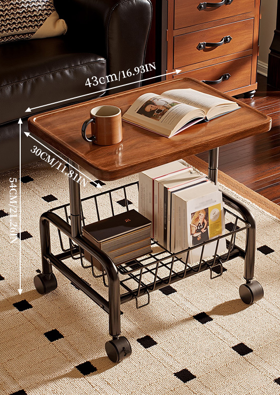 Coffee Table with Storage Basket and Wheels