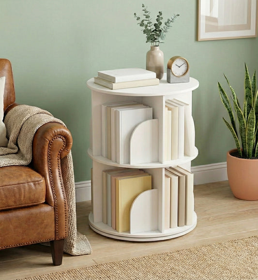 360° Rotating Bookshelf - Freestanding Storage Tower (2 or 4 Tier, White)